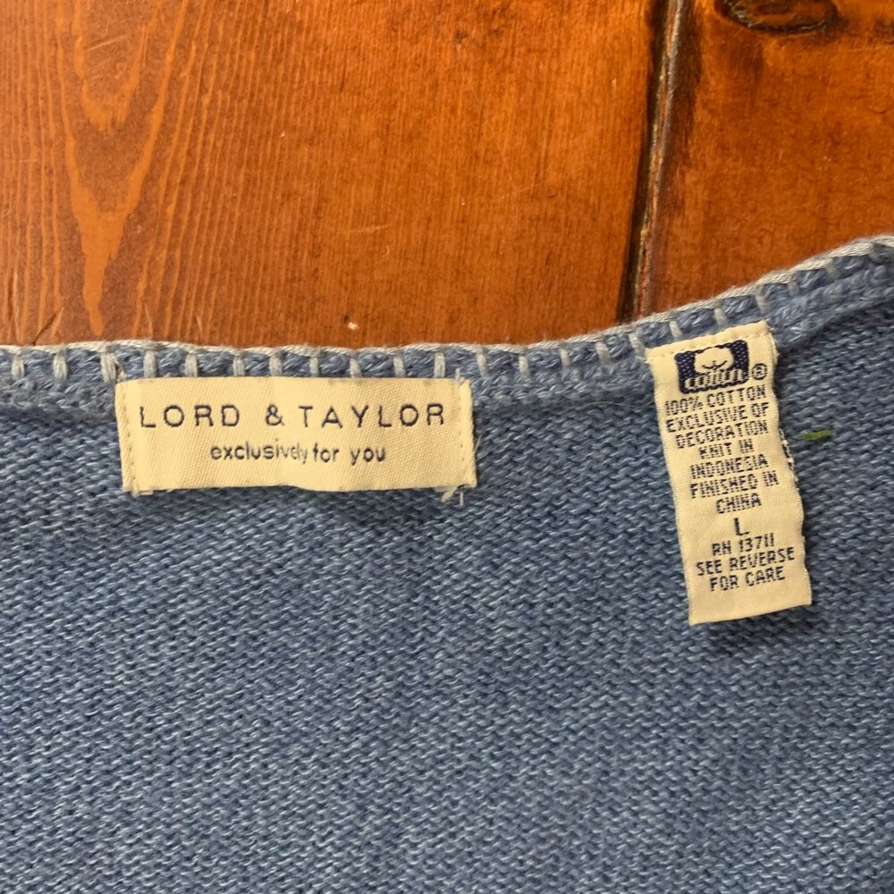 Lord & Taylor Blue Floral Embroidered Women's Large Tie Front Knit Cardigan EUC - Picture 4 of 15